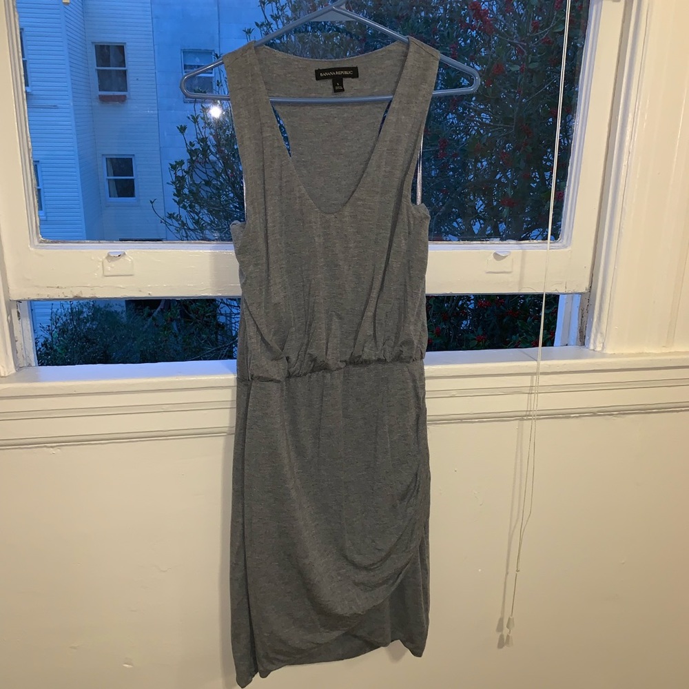 Grey banana republic side ruched v neck dress